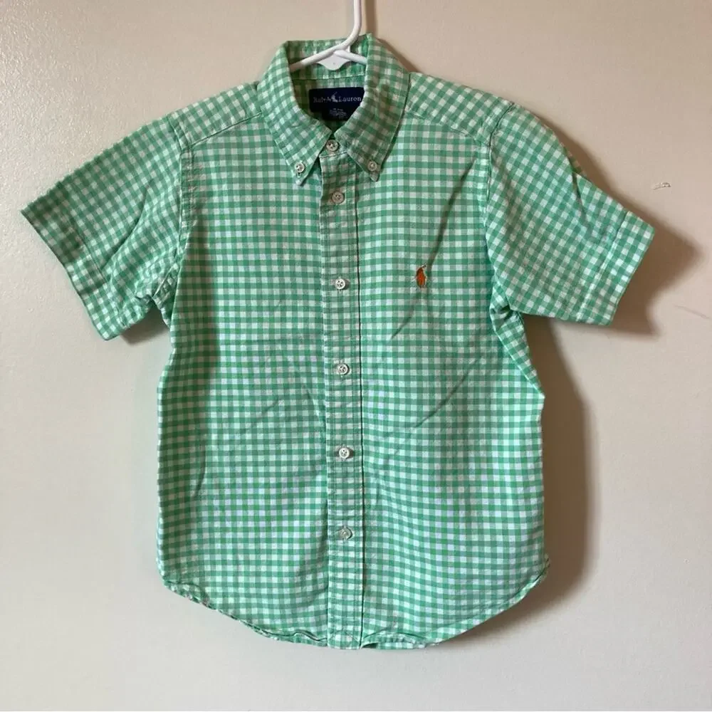 Ralph Lauren Green Gingham Shirt Boys Size 6